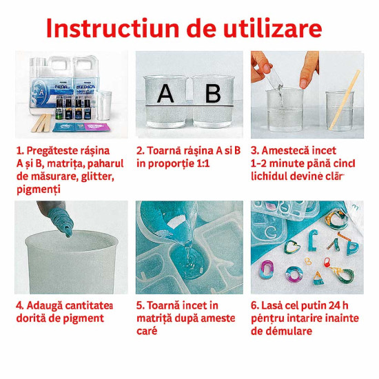 "Starter Starter Curcubeu" - Kit epoxidica 1KG, transparenta, UV, turnari artistice mici + Pigemnti + Ustensile