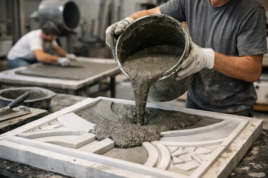 Turnare beton decorativ pentru finisaj precis